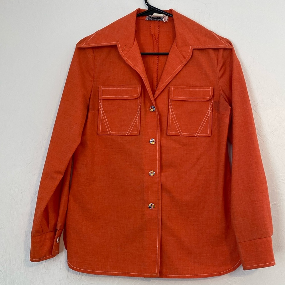 Vintage 60s/70s Shirt Jacket with Flower Print Buttons